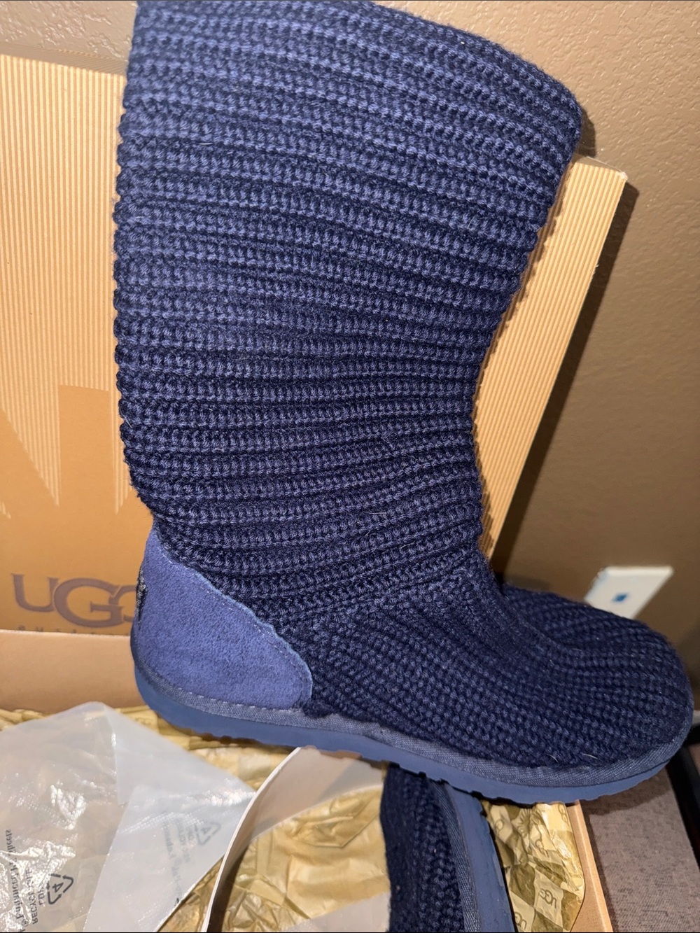 UGG Navy Knit Mid-Calf Boots